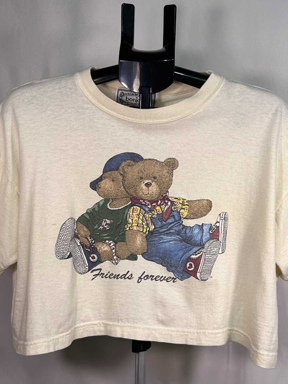 Vintage Bonjour Teddy Bear Friends Forever Crop T-Shirt 90s One Size